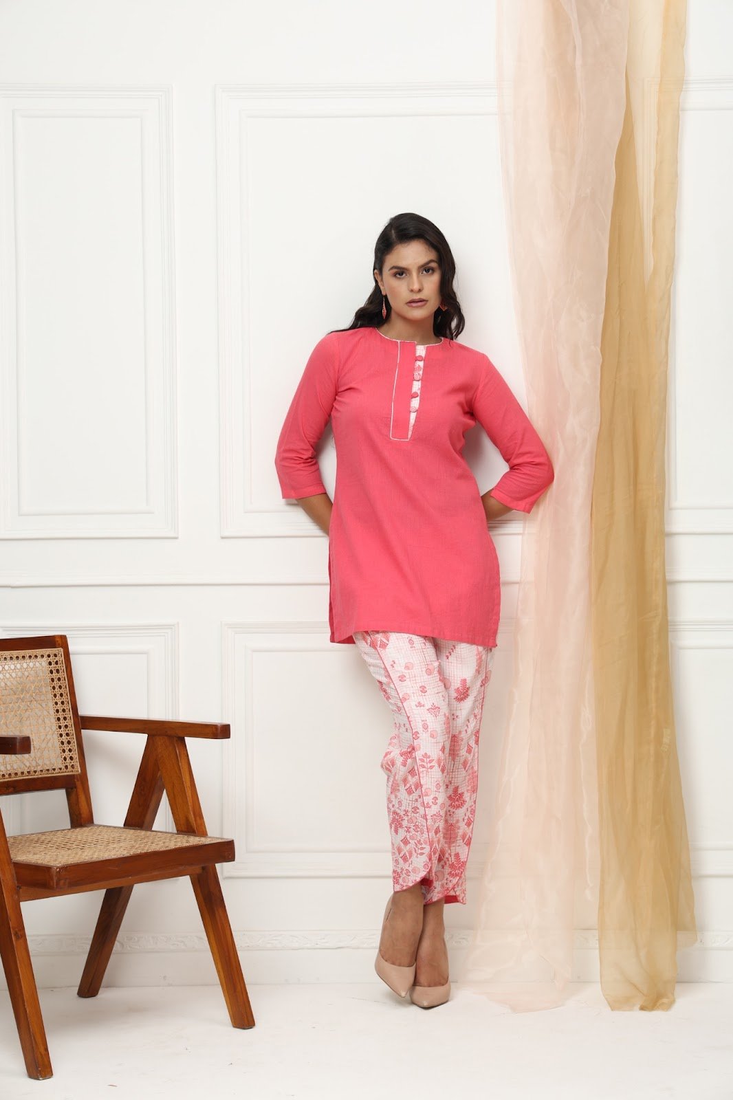 Coral Crush: Cotton Kurti