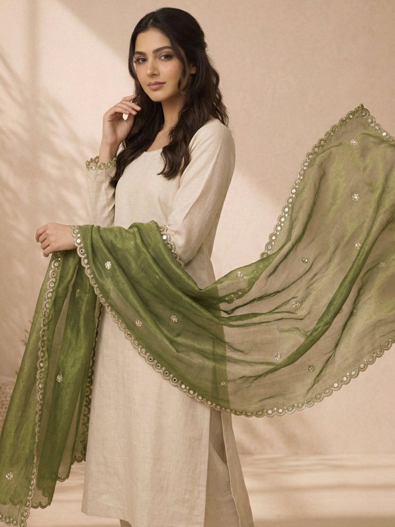 Olive Silk Mirror Dupatta