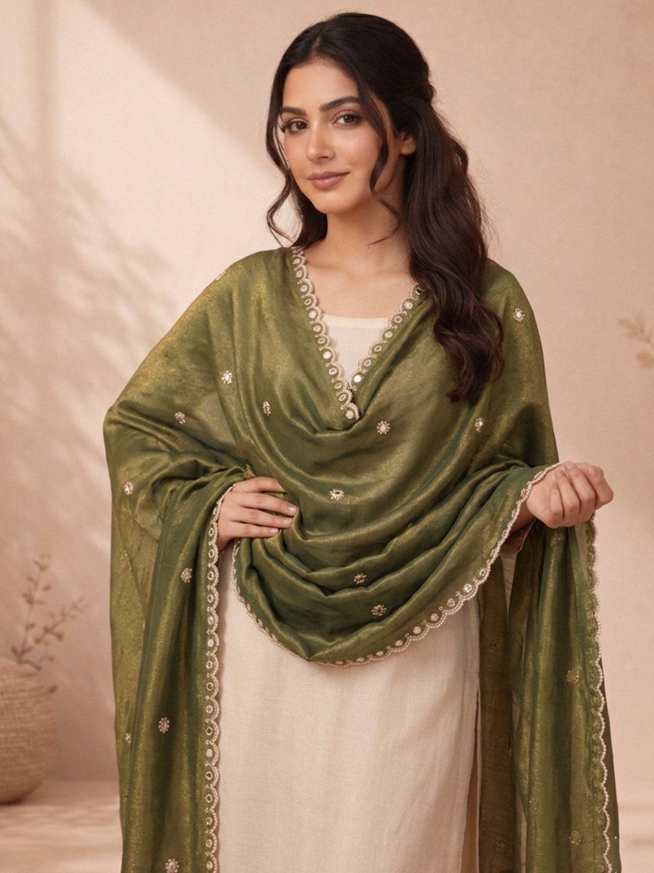 Olive Silk Mirror Dupatta
