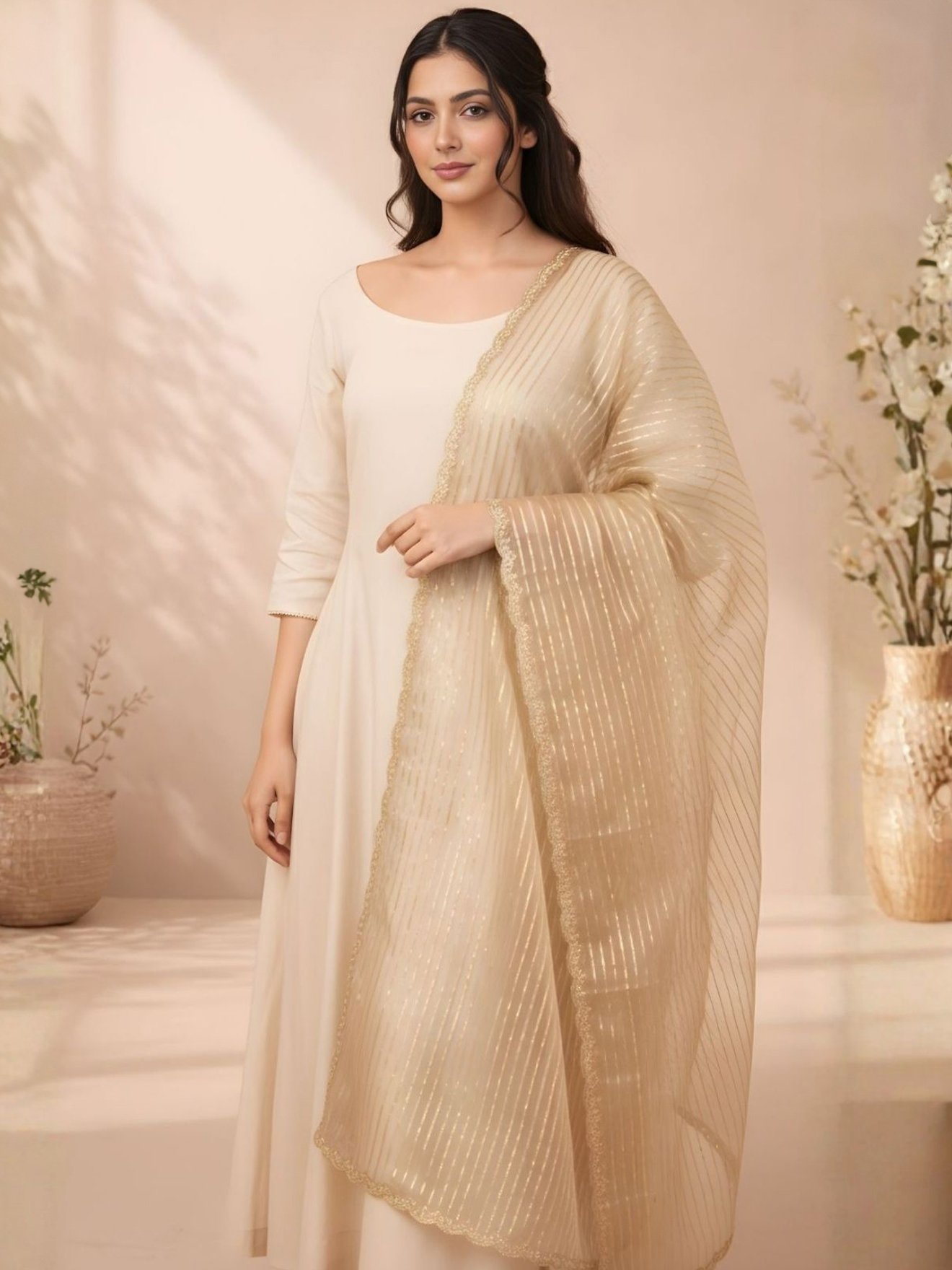 Ivory Shimmer Stripe Dupatta