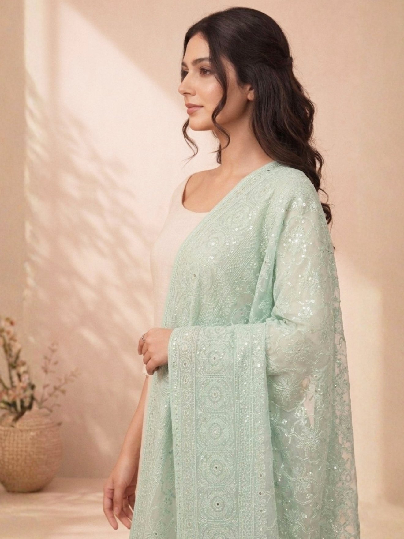 Seafoam Mukaish Dupatta