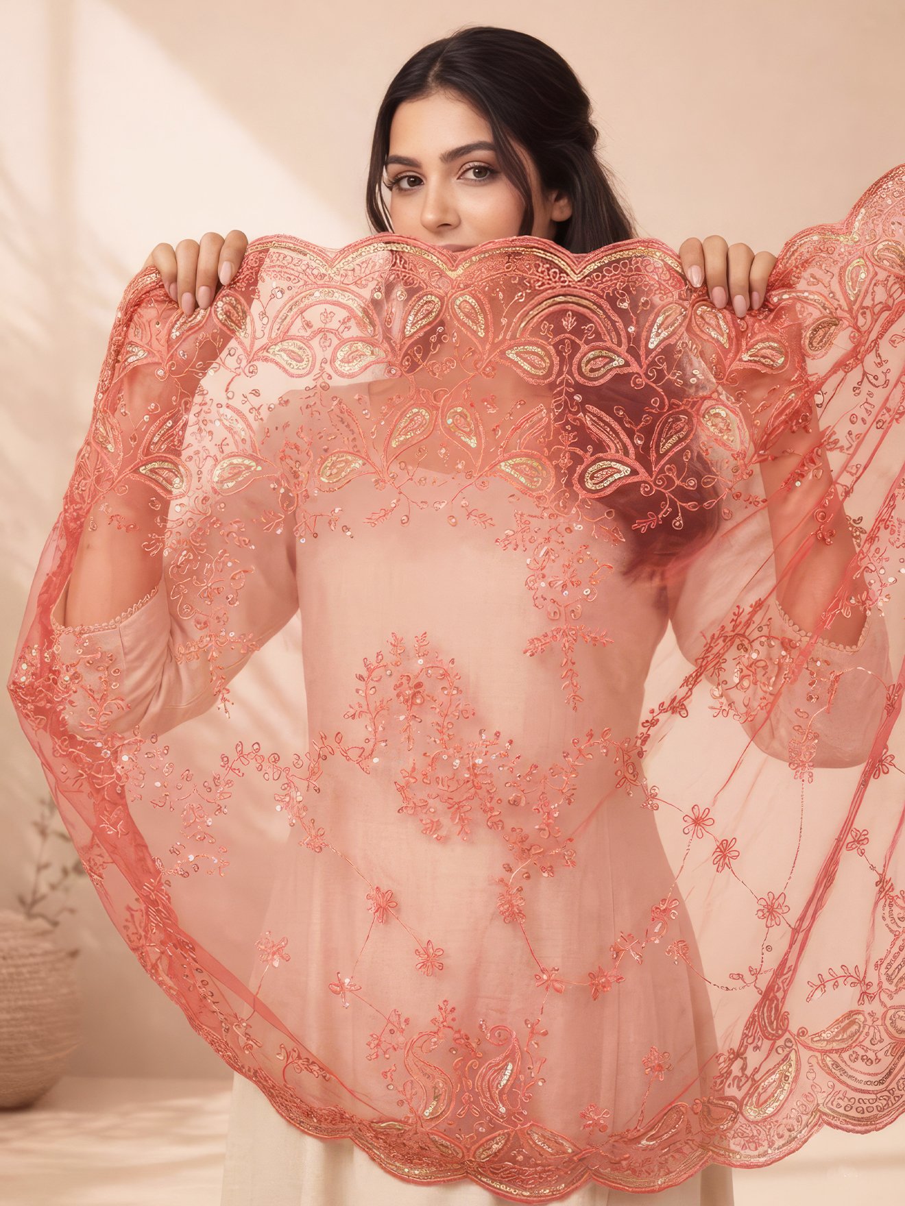 Coral Bloom Dupatta