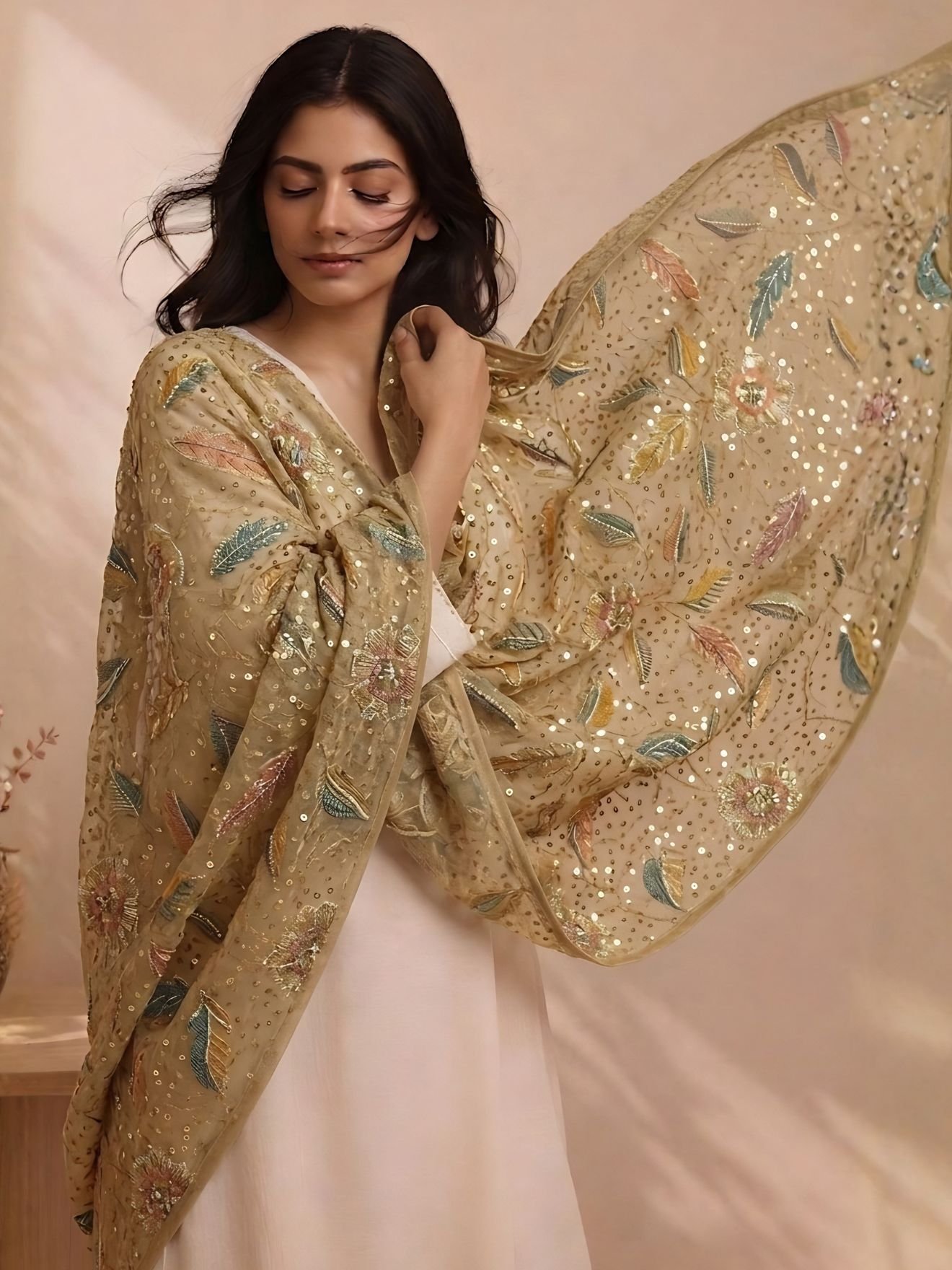 Beige Meadow Glow Dupatta