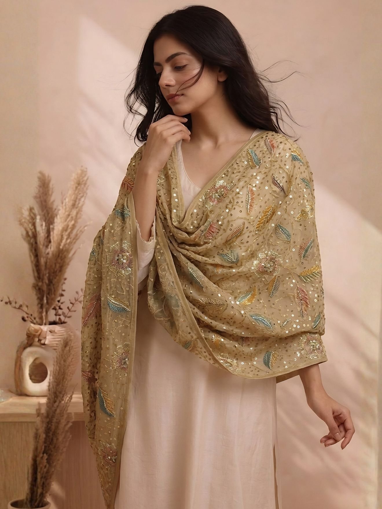 Beige Meadow Glow Dupatta