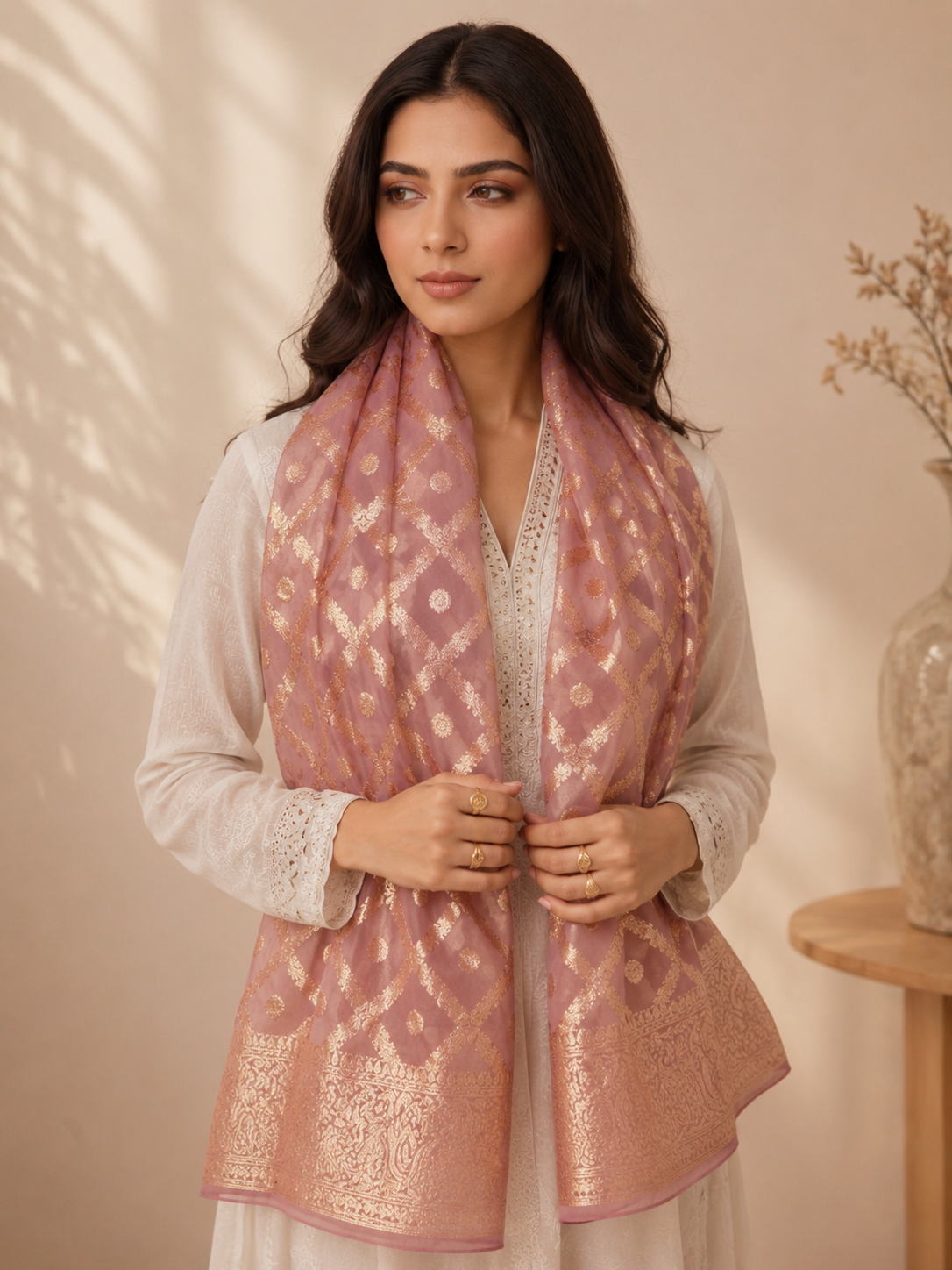 Blush Plum Banarasi Scarf