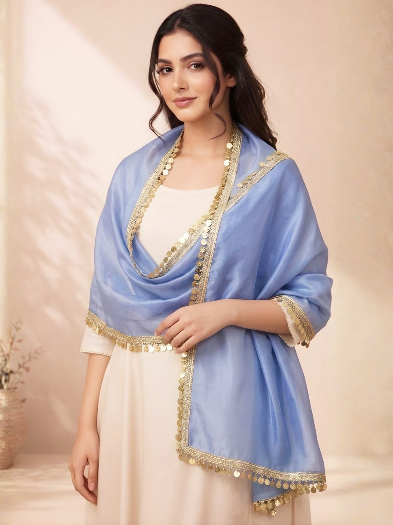 Powder Blue Chanderi Stole