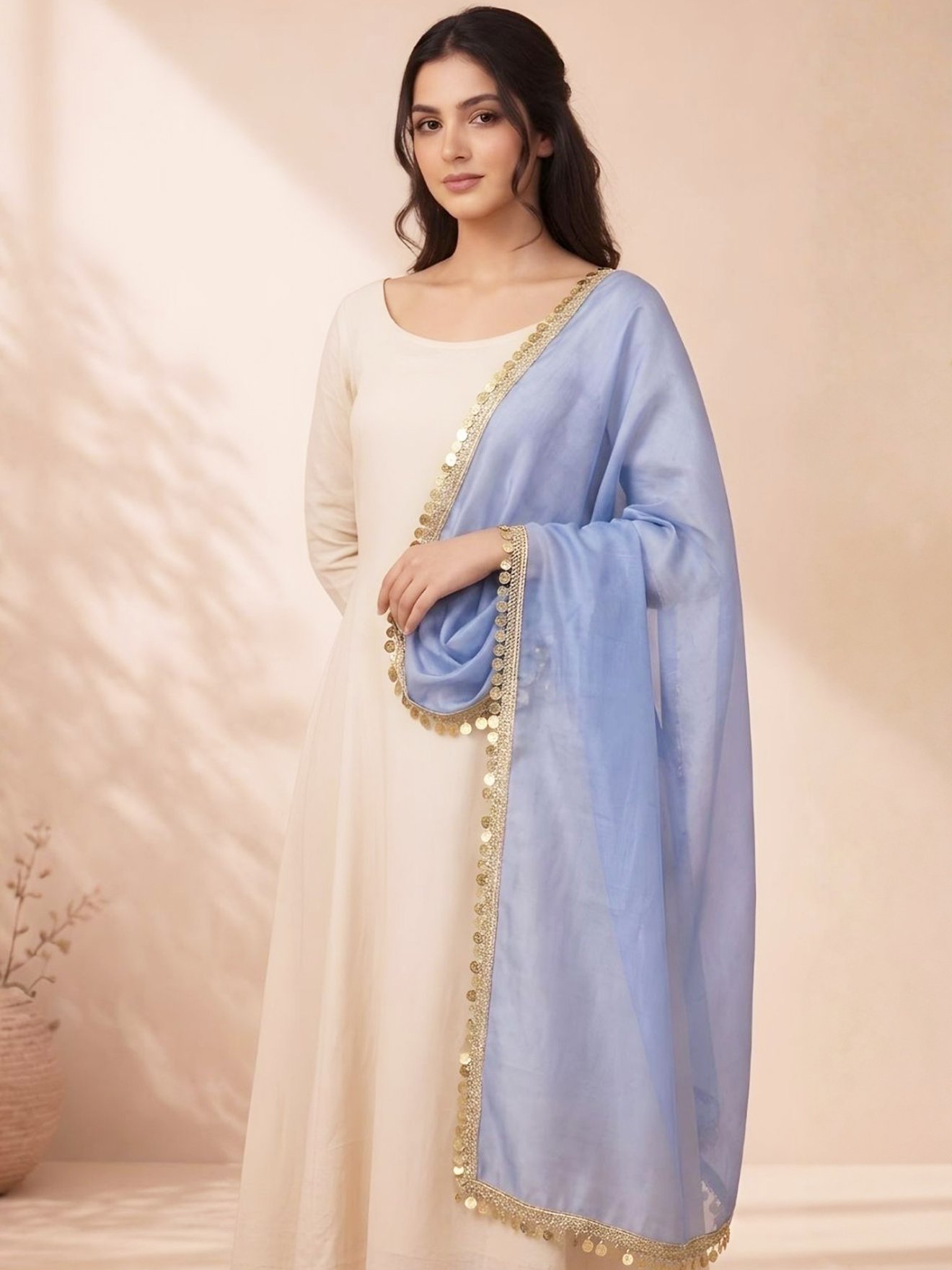 Powder Blue Chanderi Stole