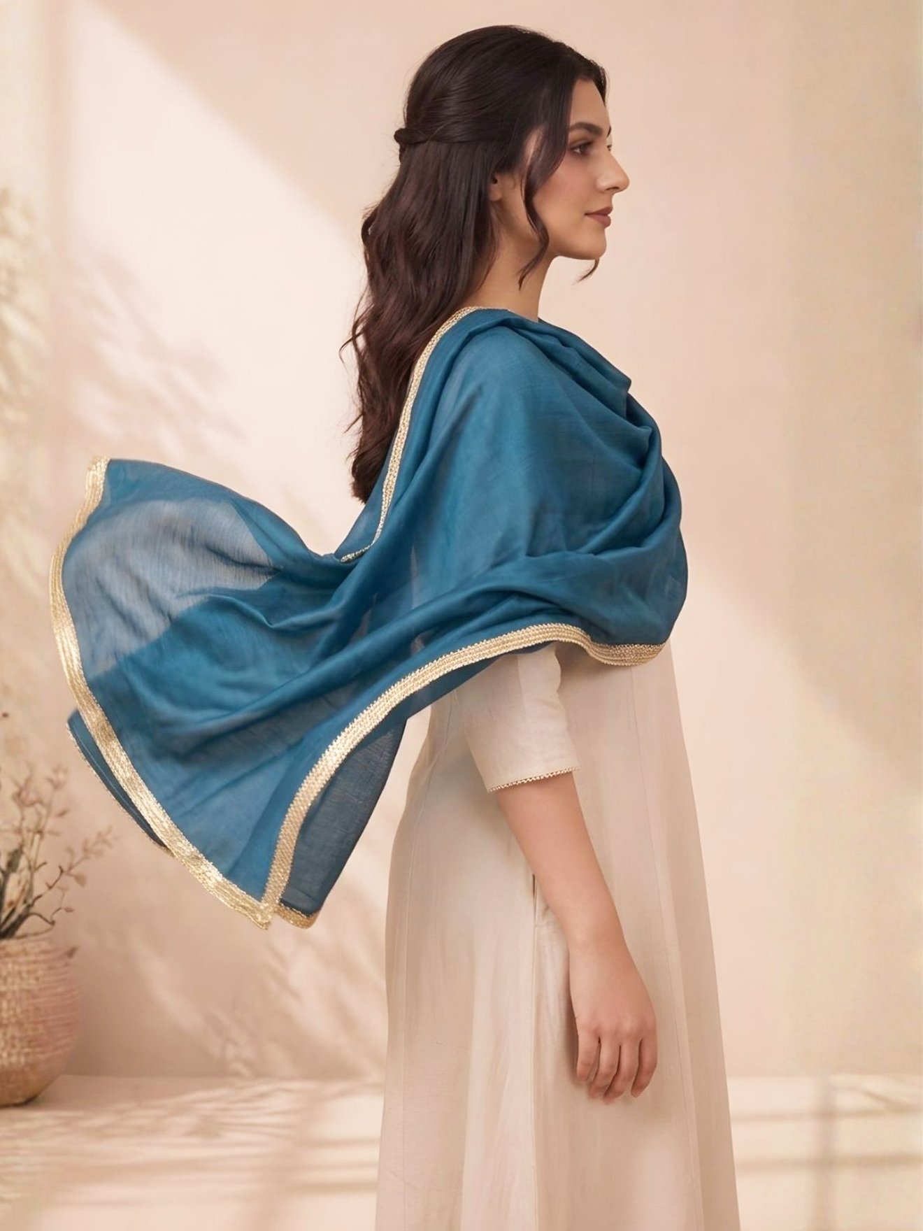Teal Mist Chanderi Stole