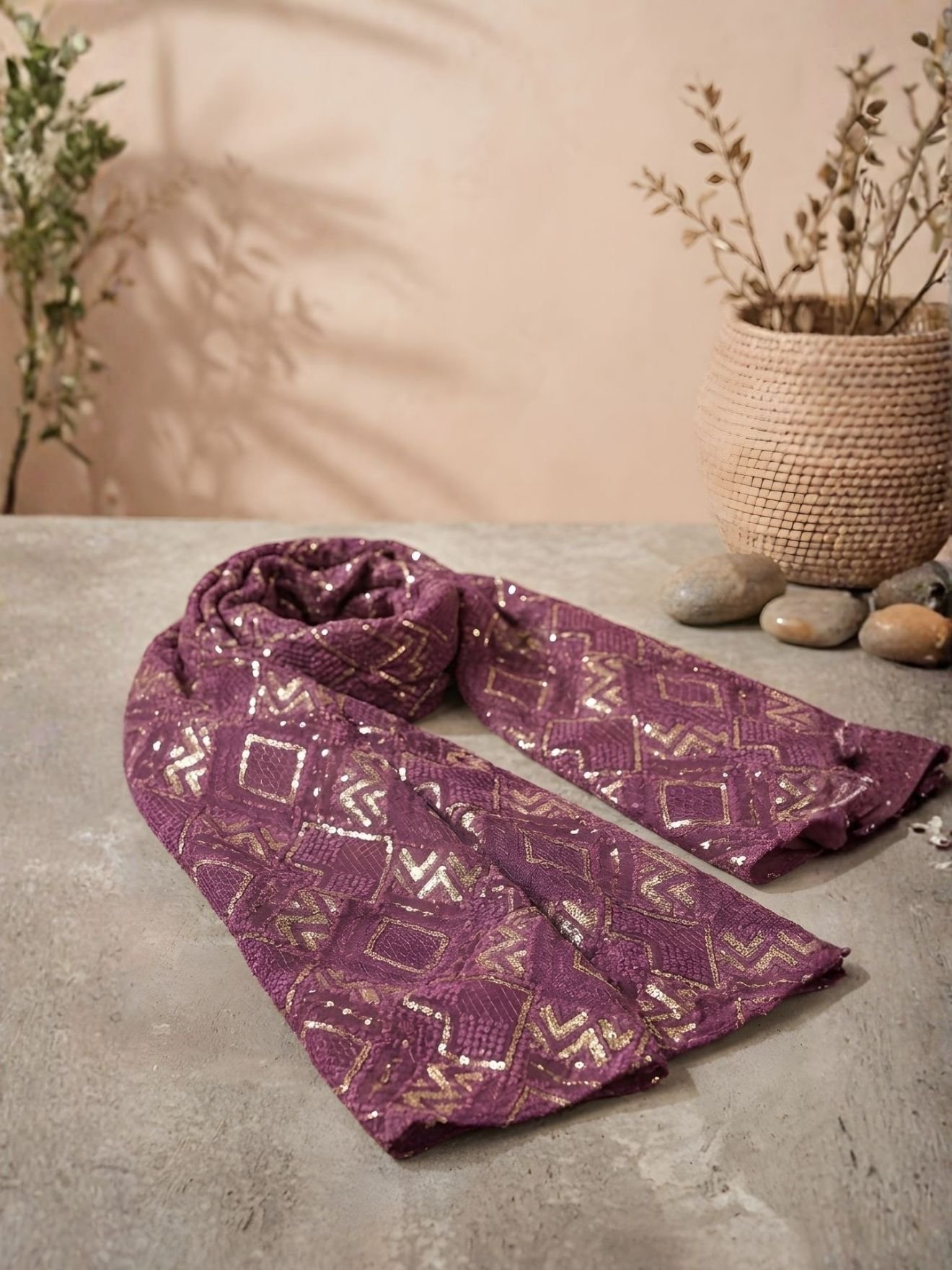 Regal Plum Zari Stole