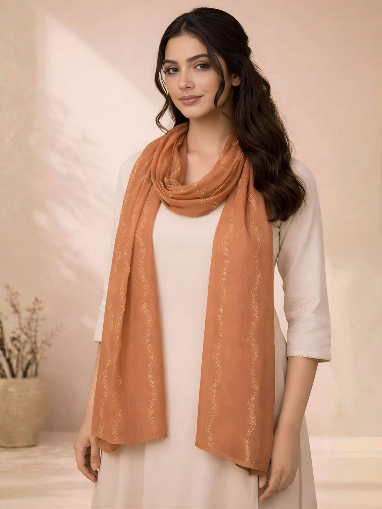 Terracotta Wave Sequin Stole