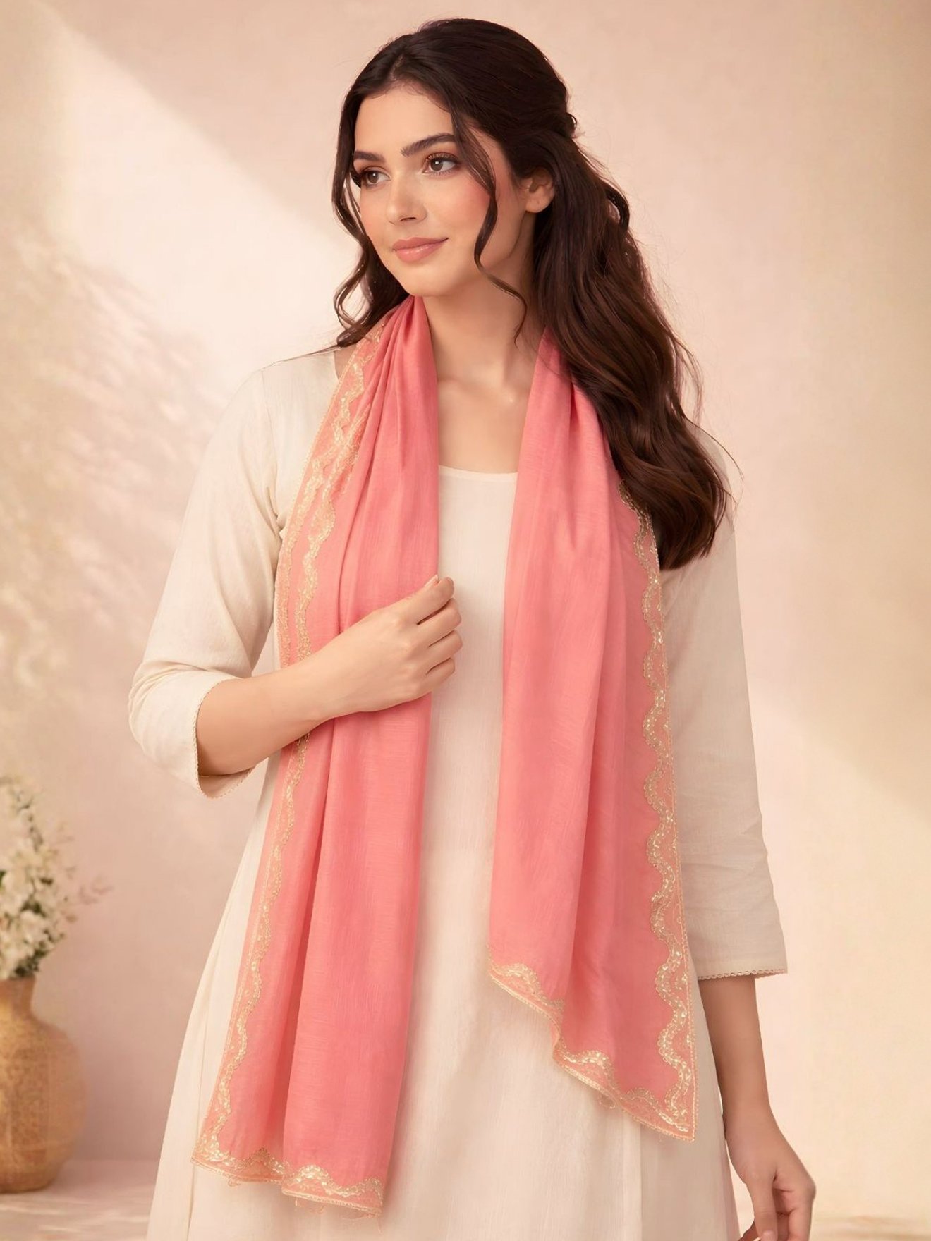 Blush Rose Scalloped Stole